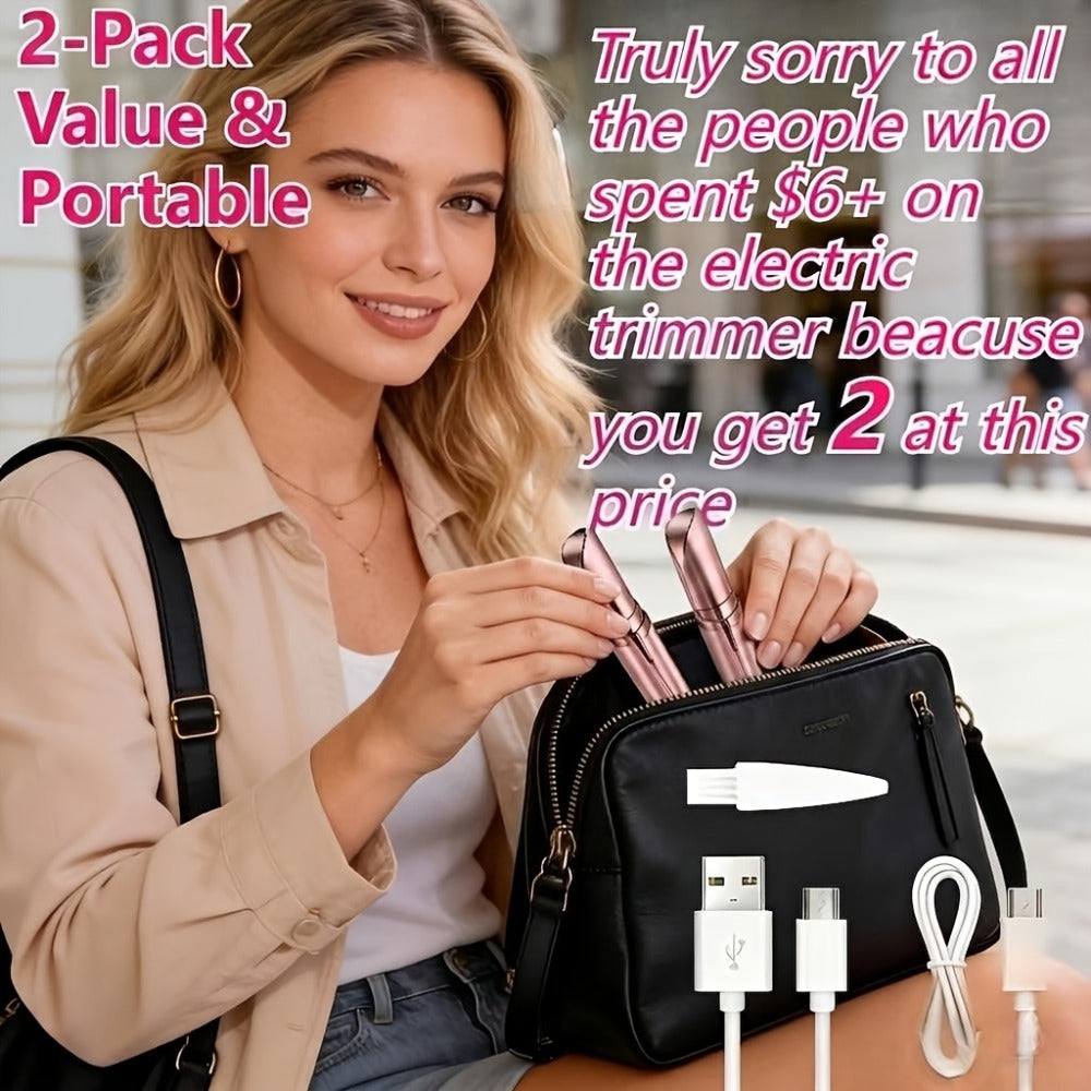 Electric Eyebrow Trimmer for Women 2 Pack, USB Rechargeable Painless Precision Eyebrow Razor Pen, Portable Hair Remover for Face Lip Leg Armpit – Pink White Colorful - product image 6