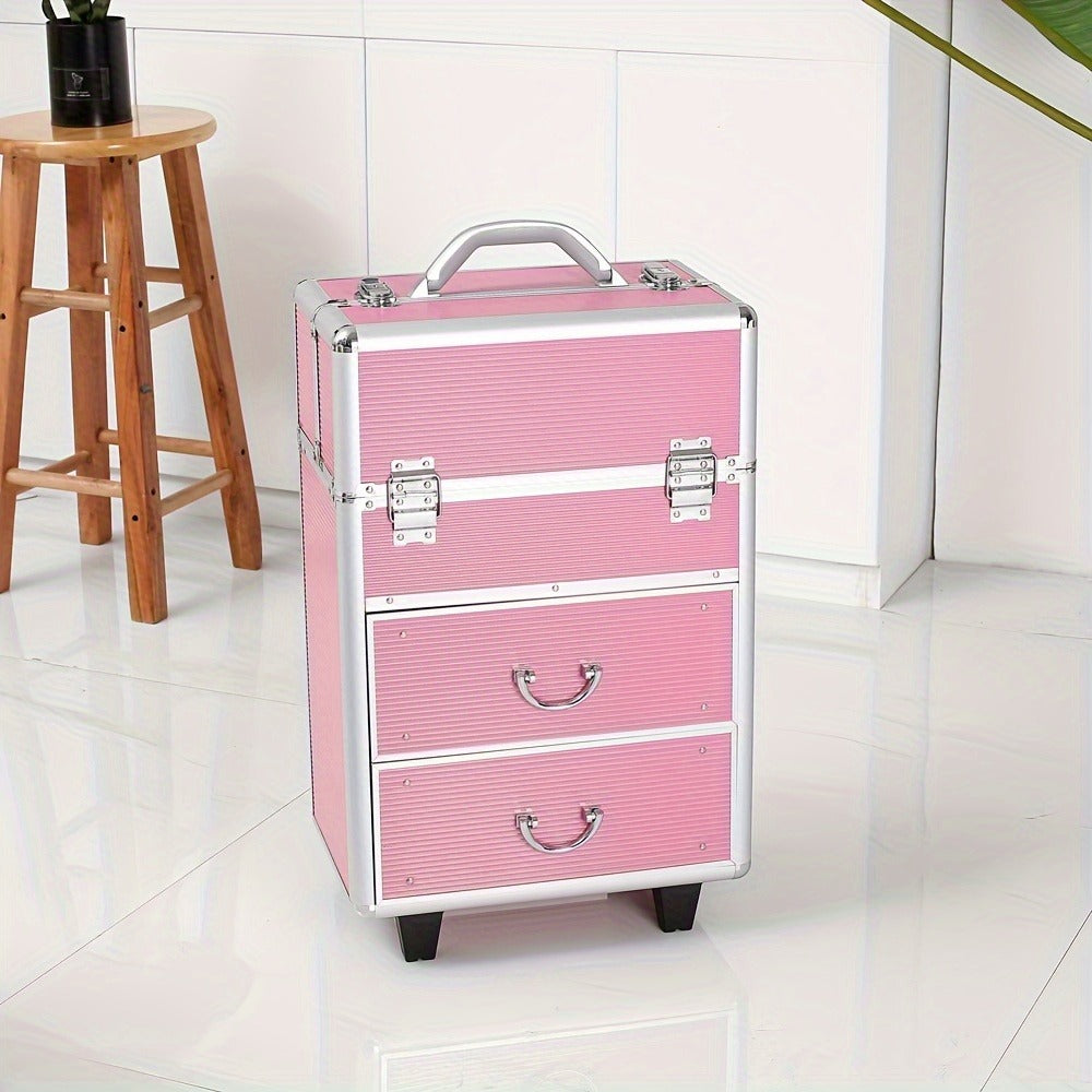 Lockable Aluminum Makeup Train Case with Extendable Trays Multi-Tier Professional Cosmetic Organizer — Portable Salon Travel Beauty Case with Lock Pink Rose Gold - product image 2