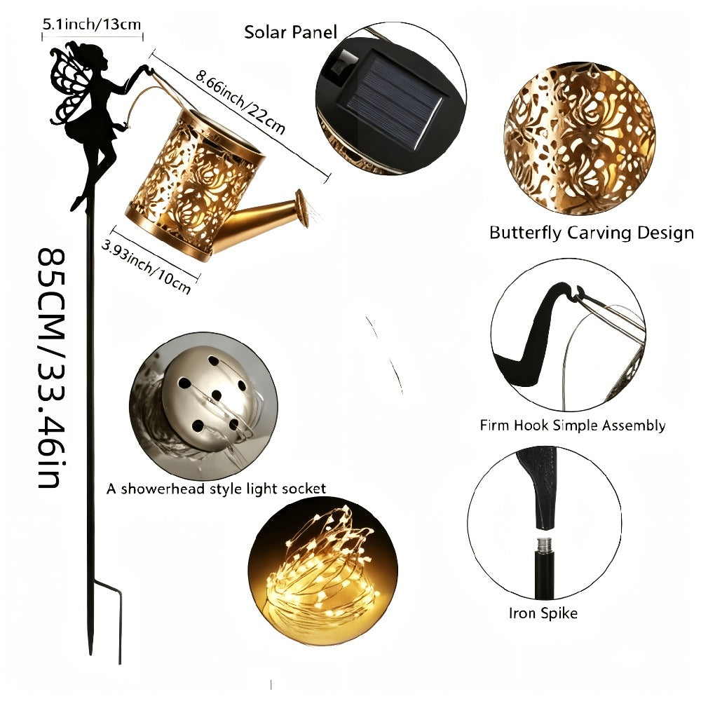 Solar Watering Can Lights 2pcs Garden Waterfall, IP65 Waterproof Hanging Solar String Lights with Ground Plug for Outdoor Lawn, Patio & Holiday Decor, Christmas Garden Gift - product image 3