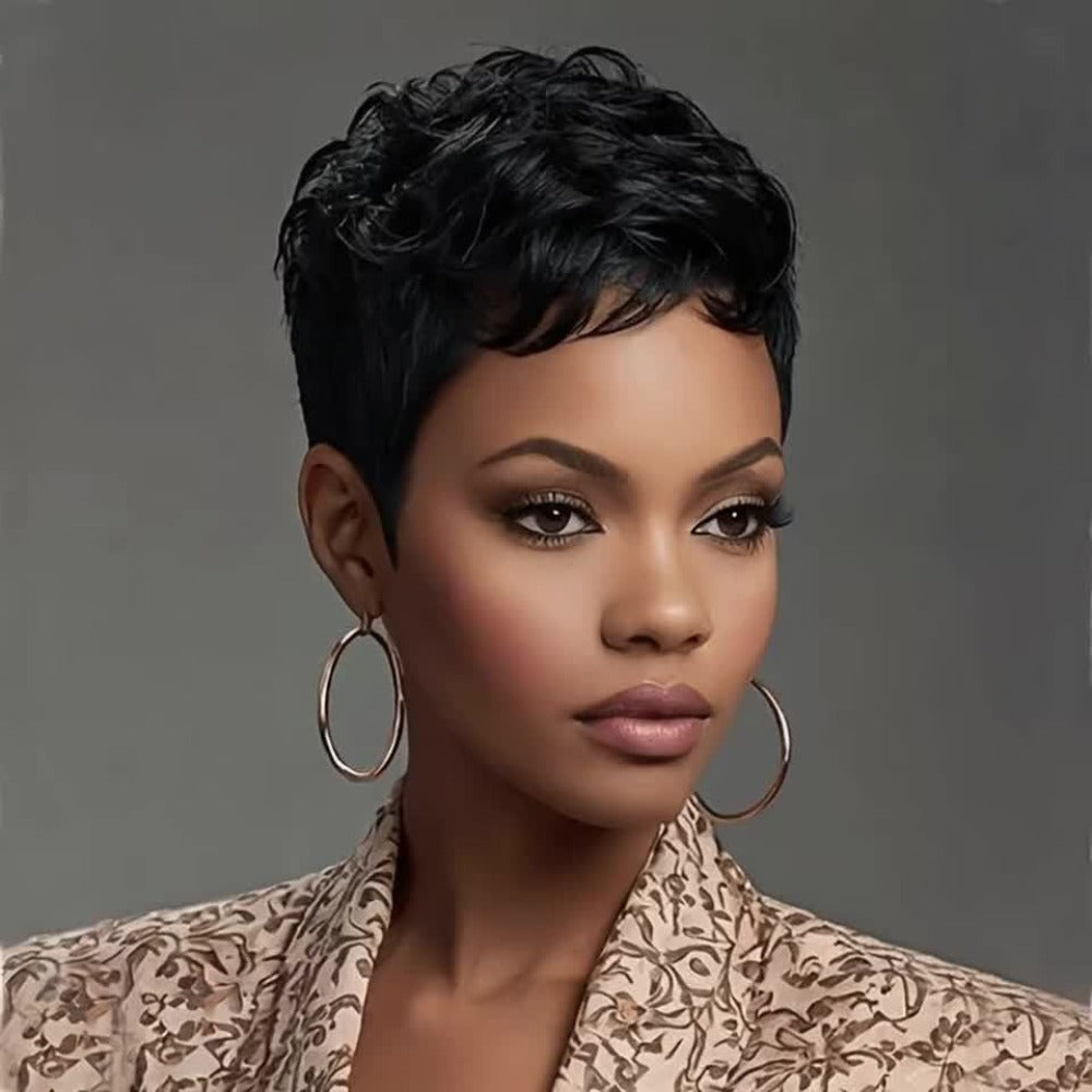 Short Wavy Pixie Cut Wig with Bangs Bold Colors Synthetic 4 Inch Heat Resistant for Women | Dark Brown Deep Purple Burgundy | Daily Wear Cosplay Party - product image 8