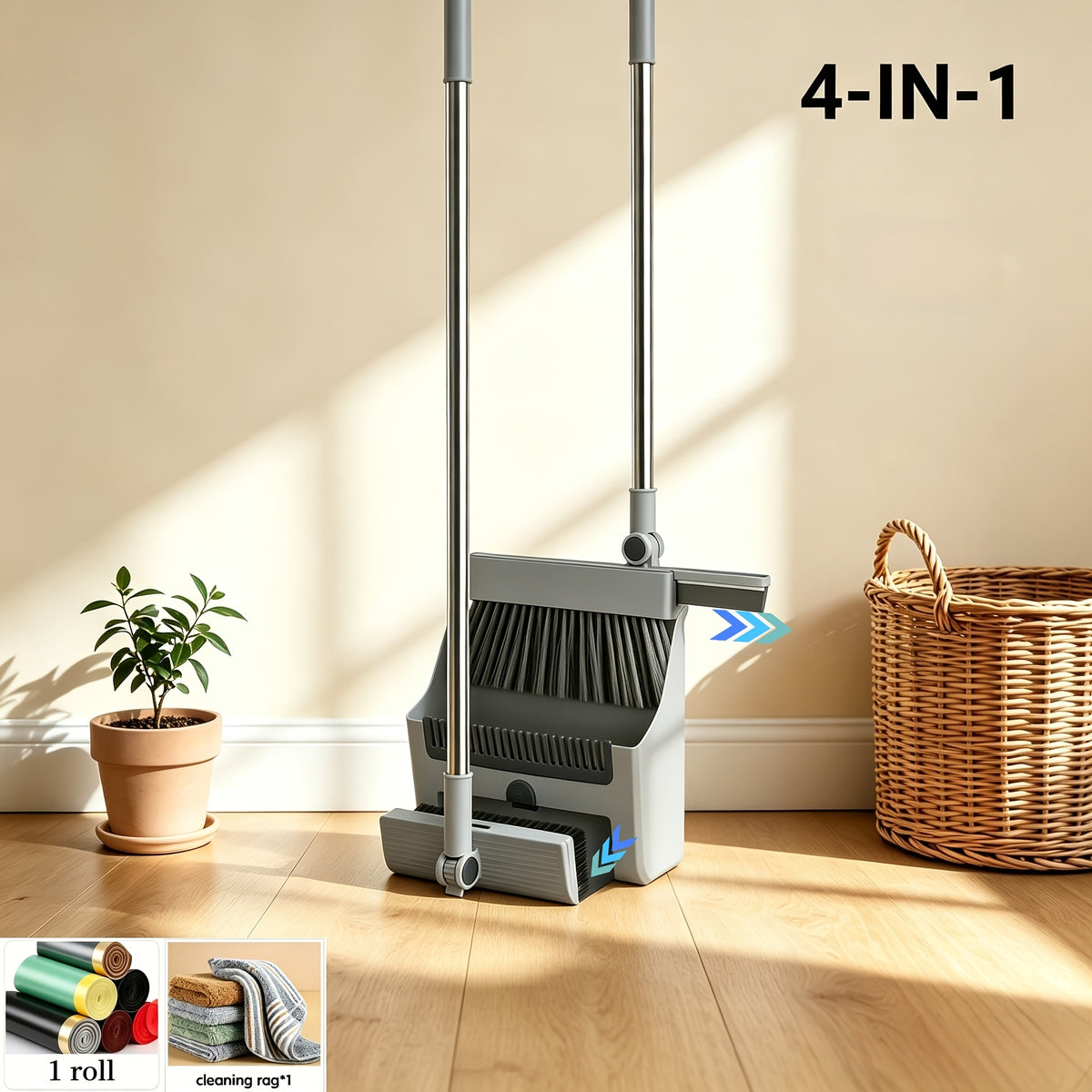 2-In-1|3-In-1|4-In-1 Household Broom with Dustpan Floor, Brush Set Foldable Broom with Dustpan Combo Set and Brush Household Cleaning Tool Set - product image 22