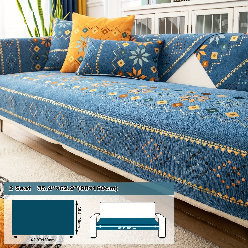 Bohemian Chenille Sofa Cover | Geometric Print Non-Slip Couch Slipcover, Thick Plush Boho Style, 1 to 4 Seat, Armrest & Backrest, Machine Washable, Sectional Sofa Protector - product image 22