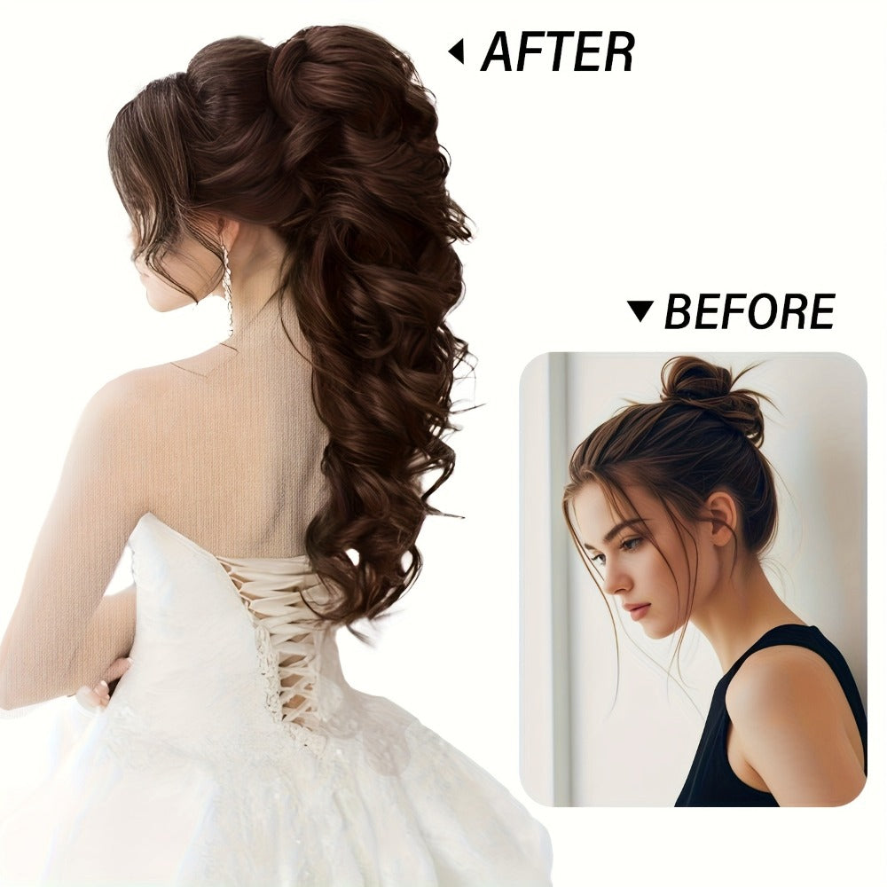 Scroll Curl Claw Clip Ponytail Extension Gradient Color 16 Inch | Synthetic Heat Resistant Hairpiece 5 Colors Linen Brown Golden Grey for Women Daily Wear & Special Occasions - product image 7