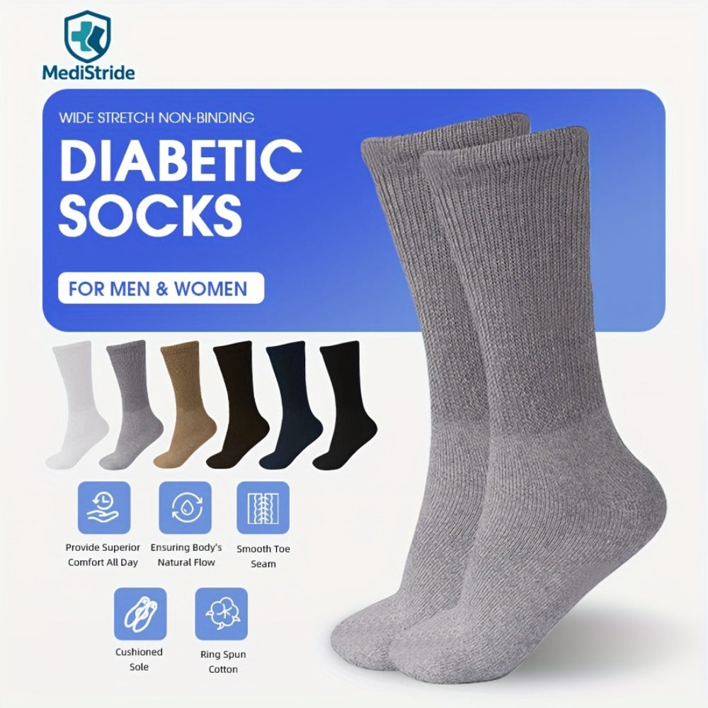Cotton Diabetic Crew Socks 12 Pairs Non-Binding Neuropathy Loose Fit Seamless Cushioned Full Length for Men Women Edema Sensitive Feet White Black Brown Khaki Navy Grey - product image 9