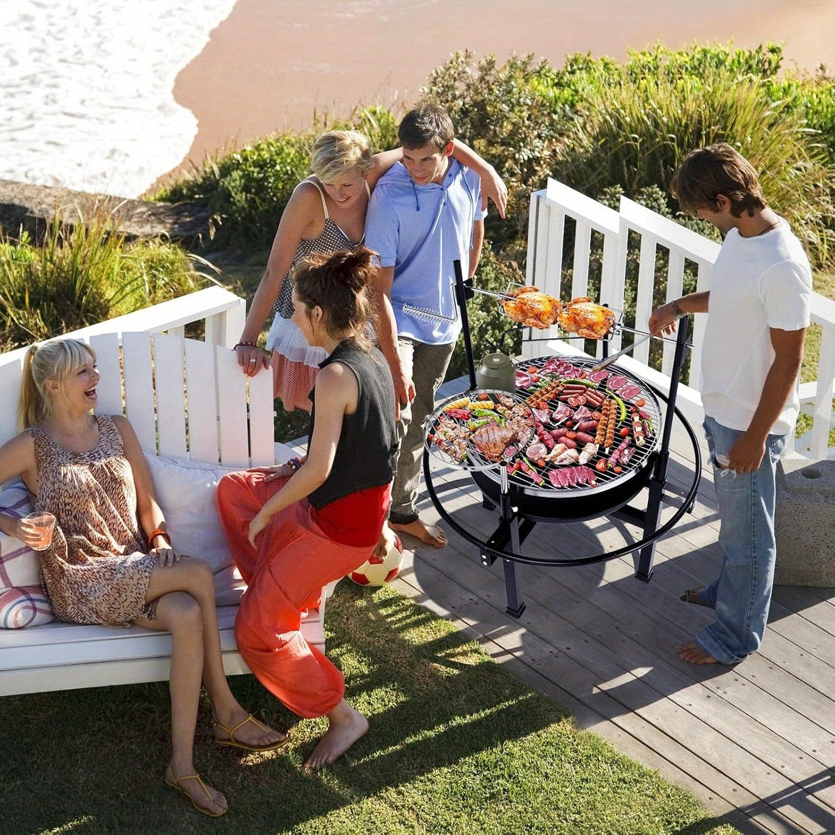 BBQ Fire Pit 33 Inch Wood Burning Outdoor Fire Pit with Swivel Cooking Grate, 2 Removable Grills for Backyard Patio Picnic Outside Camping - product image 2