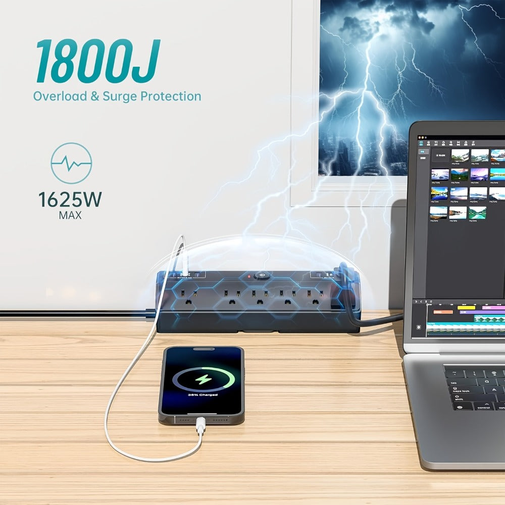 Desk Clamp Power Strip 12-in-1 Surge Protector with 6 Outlets 4 USB-A 2 USB-C PD 20W 40W Fast Charging Desktop Mount Flat Plug for Home Office Tabletop - product image 4