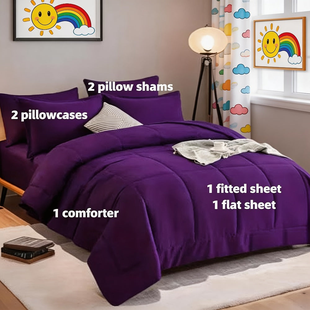 Comforter Set 7 Piece Bed in a Bag Full Queen King Soft Satin-Like Fabric with Fitted Sheet Flat Sheet Pillowcases Breathable Bedding Set for Bedroom Hotel - product image 2