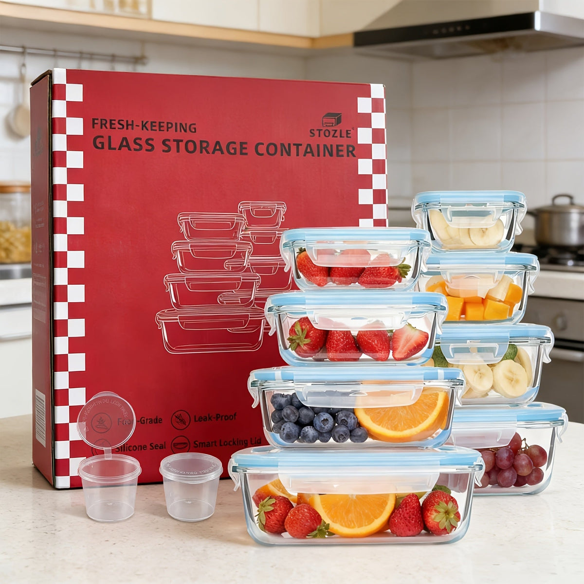 8 Lids & 8 Containers, Leak-Proof Sealed Picnic Lunch Box for Salad, Fruit, Vegetables & Sandwiches, Long-lasting Outdoor Food Prep Containers | Airtight Glass Food Storage Containers 16-Piece Set with Vented Lids