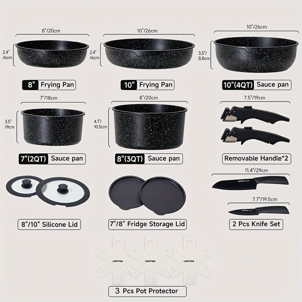 Detachable Handle Cookware Set 16 & 26 Piece Non-Stick PFOA-Free – Stackable Space-Saving Pots and Pans | Oven Safe 480°F Induction Compatible | RV Camping Kitchen Cooking Set in B - product image 5
