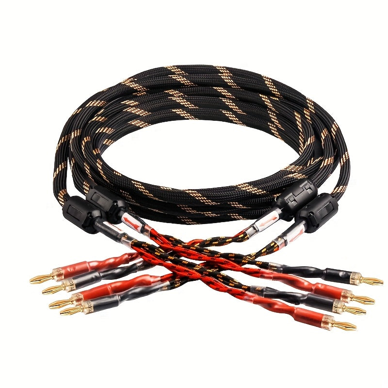 YYAUDlO Premium HlFi Speaker Cables - 1 Pair, High-End OCC Composite Cables for Hi-Fi Systems & Banana Plug Speakers, Black with Red/White Stripes, Male to Male Connector