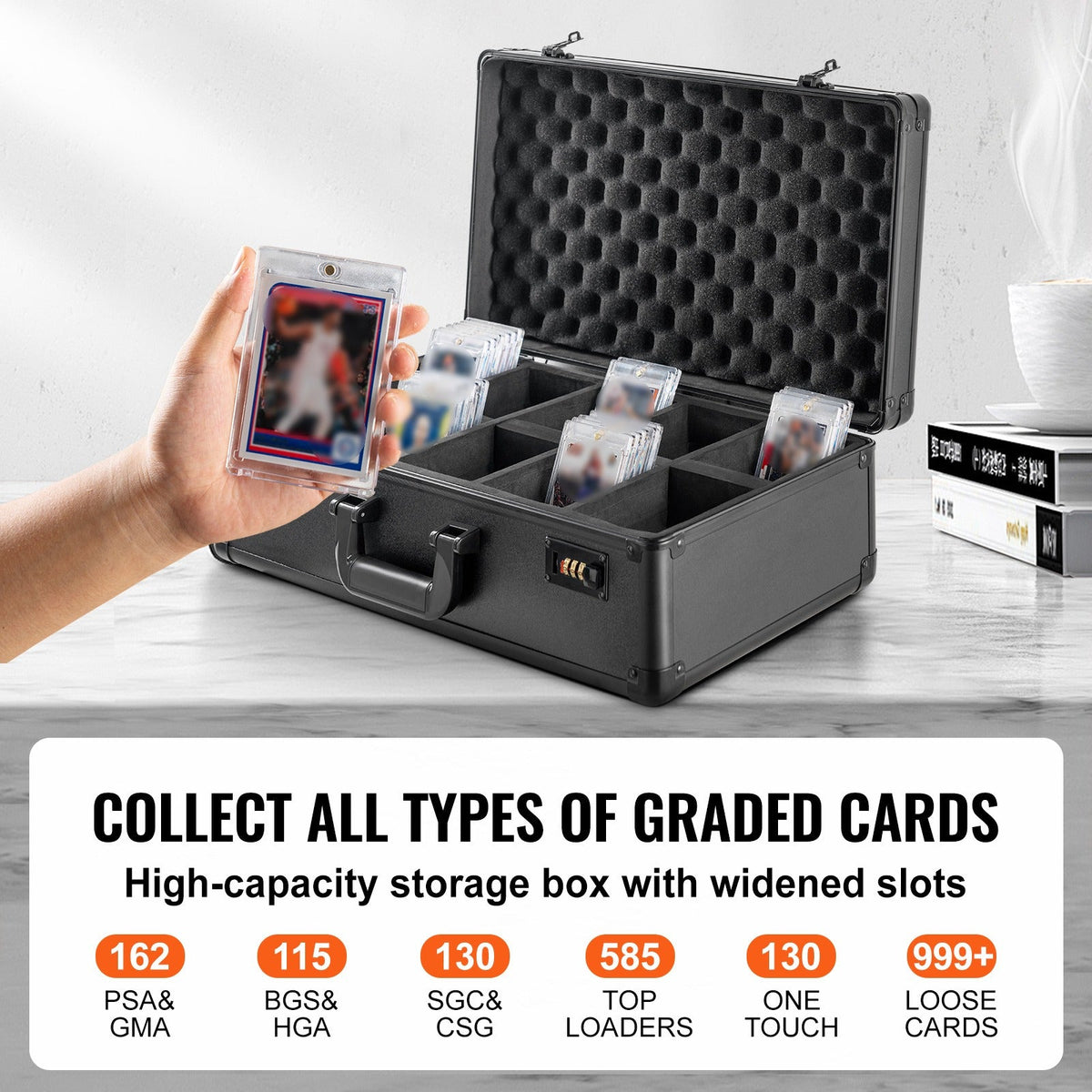 PSA Graded Card Storage Box 5-Slot Aluminum Case Combination Lock for Tidy Home Organization