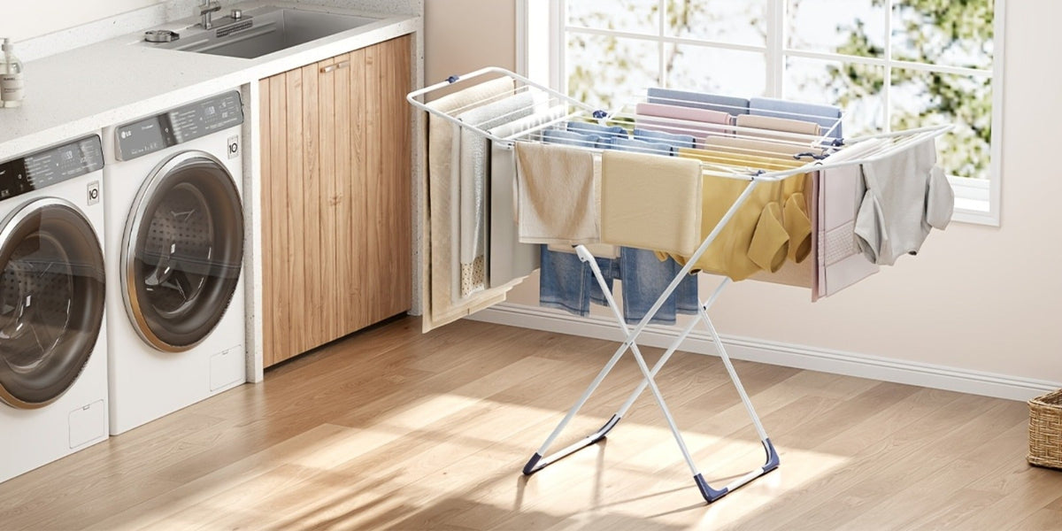 Clothes Drying Rack Foldable 4-Wing Large Capacity Metal Laundry Rack Free Standing Indoor Outdoor Space Saving Airer 55x38 In - product image 10