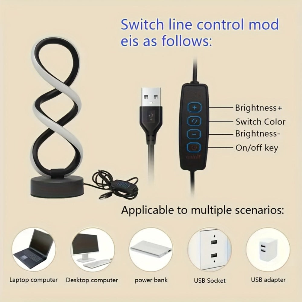 Spiral LED Table Lamp, Dimmable Push Button Control Desk Light for Bedroom Living Room Office, Modern Metal Base Indoor Accent Lamp, Unique Spiral Design Home Decor Gift for Christ - product image 9