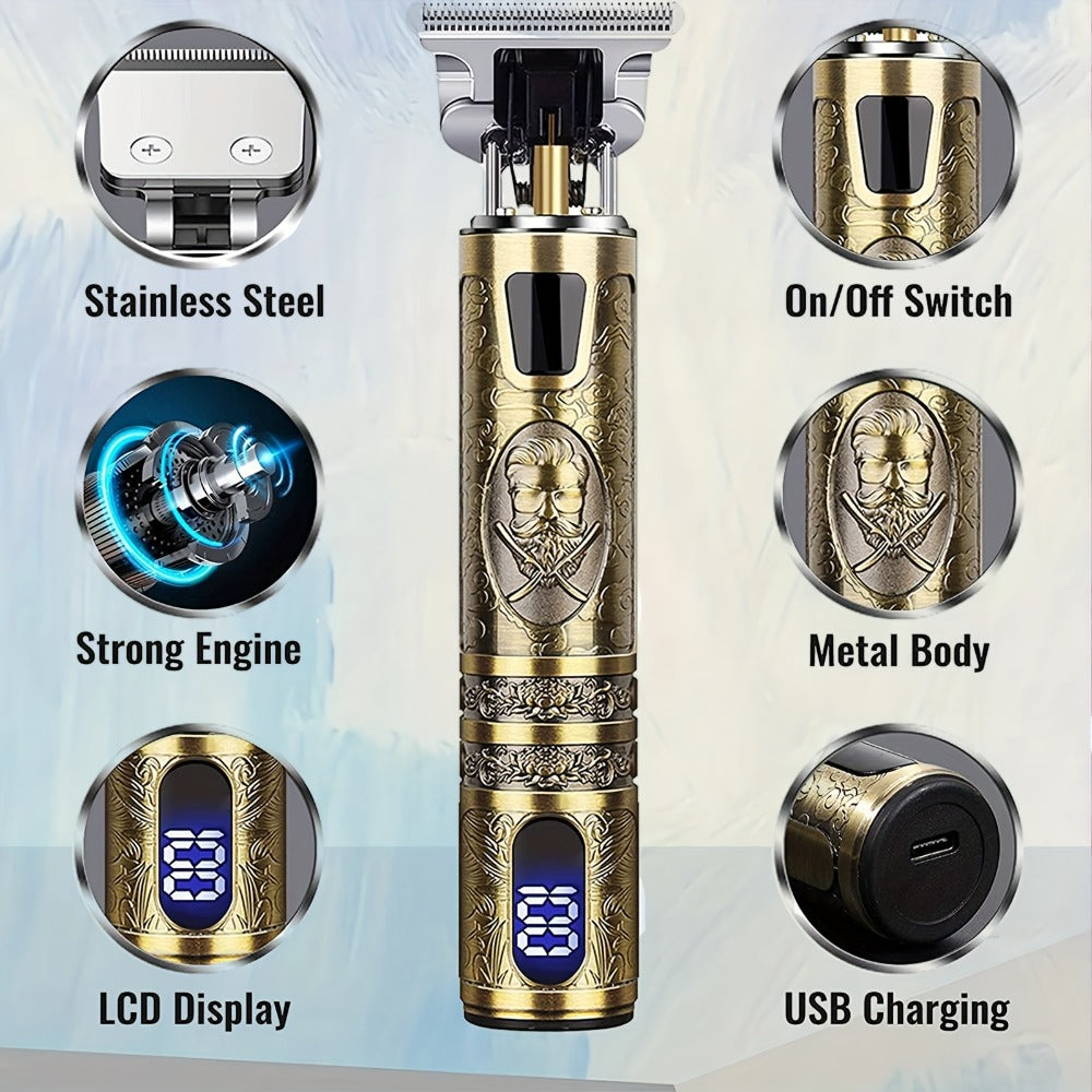 LED Hair Trimmer for Men - T-Blade USB Rechargeable 2000mAh, Vintage Dragon & Mustache Design, 4 Guide Combs, Cordless Precision Grooming, Holiday Gift for Him - product image 2