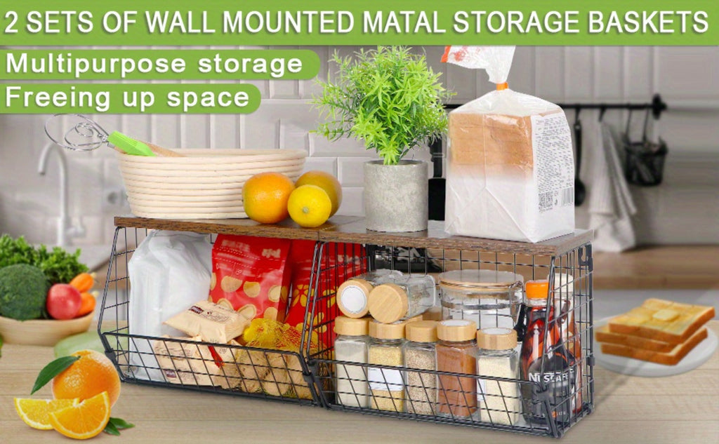 Stackable Metal Wire Fruit Basket with Lid – 1 or 2-Tier Hanging Kitchen Pantry Storage Bin, Wall-Mounted or Countertop Vegetable Organizer for Potato, Onion & Produce, Black - product image 13