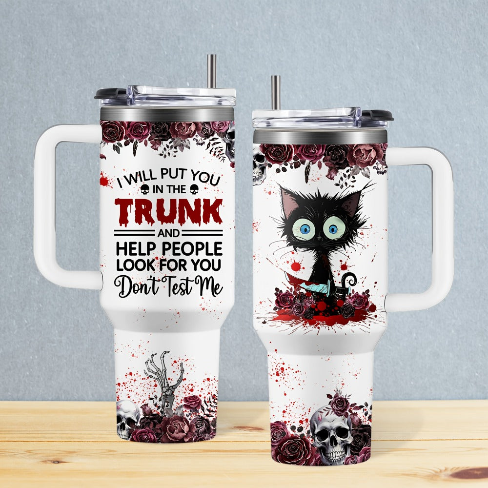 Halloween Horror Cat 40oz Insulated Tumbler with Lid and Straw – Stainless Steel Large Capacity Coffee Cup with Handle | Spooky Cat Mug for Halloween Gifts Office Home - product image