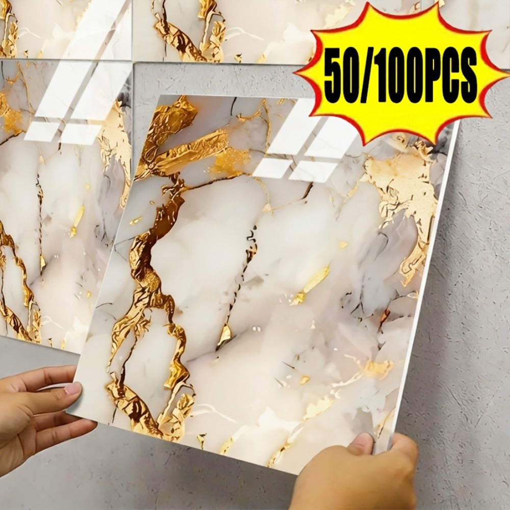 Self-Adhesive Marble Tile Stickers 11.8x11.8in Peel and Stick Wall Tiles for Bathroom Kitchen Backsplash – Waterproof 3D Glossy Imitation Marble Wall Panel, Easy to Install, 50 or  - product image 22