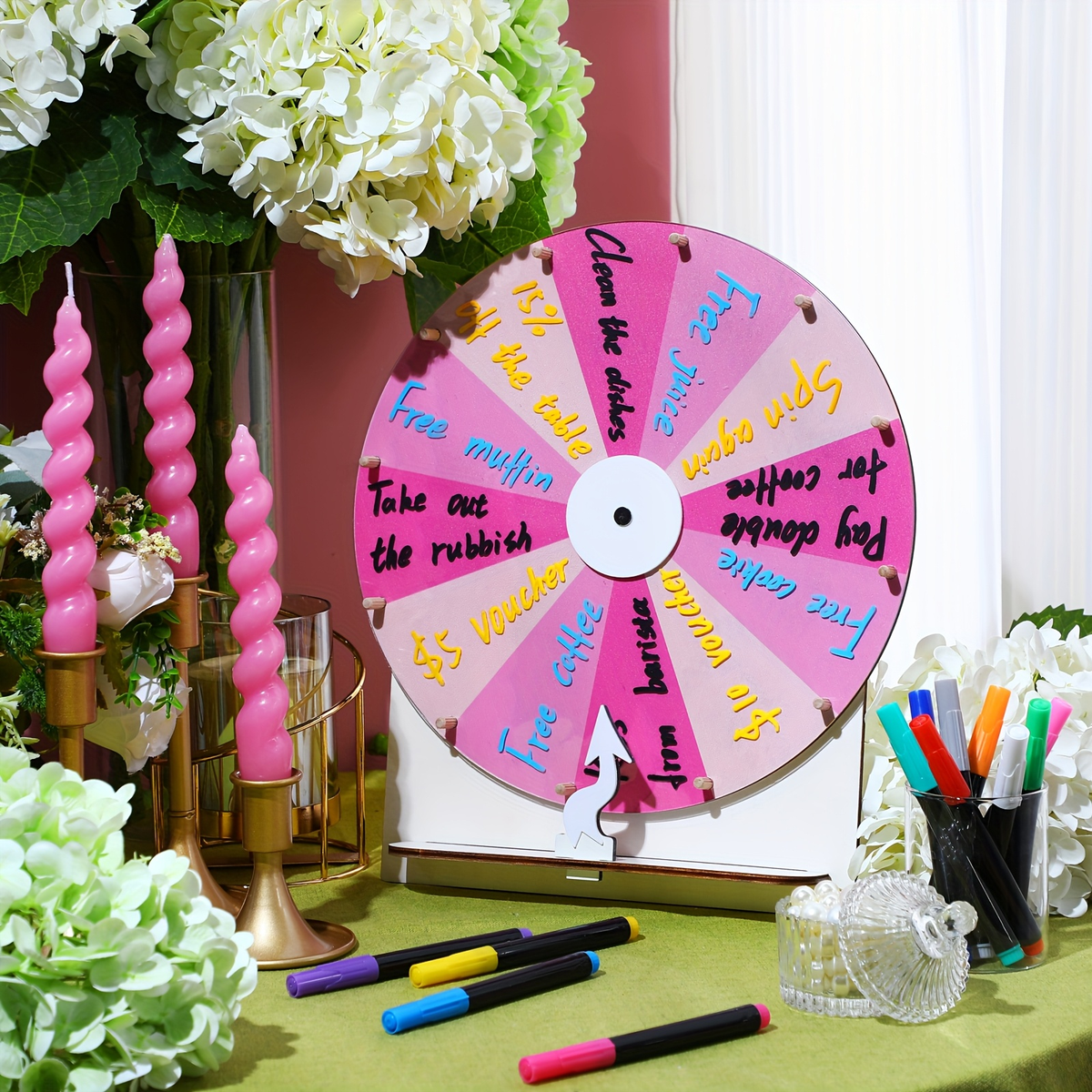 Spinning Prize Wheel 11.4 Inch Erasable Raffle Spin Wheel with Stand Tabletop Roulette Spinner for Wedding Party Family Game Night Classroom Pink for Parties - product image 4