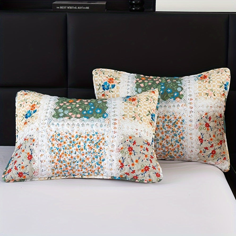 Quilt Set 2 3 Piece Lightweight Floral Patchwork Coverlet Bedding Set with Pillow Shams, Boho Quilted Bedspread for Twin Full Queen King, All Season Soft Cozy Bed Cover Green Blue  - product image 12