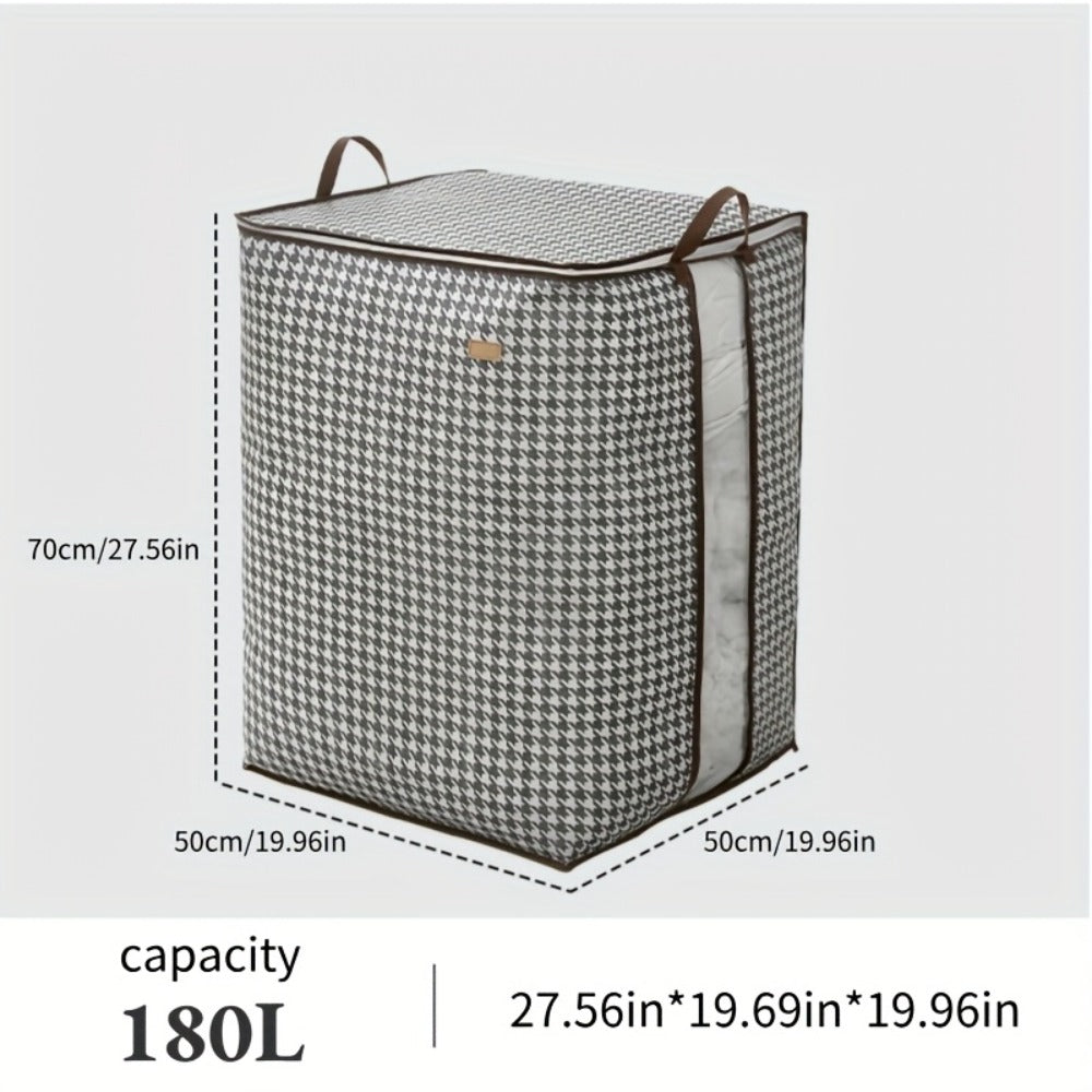 Large Storage Bags Houndstooth Non-Woven Fabric Organizer with Double Zipper & Handles – 160L/180L Dustproof Foldable Storage Box for Bedroom, Closet, Moving, Travel & Dorm, 1pc or - product image 9