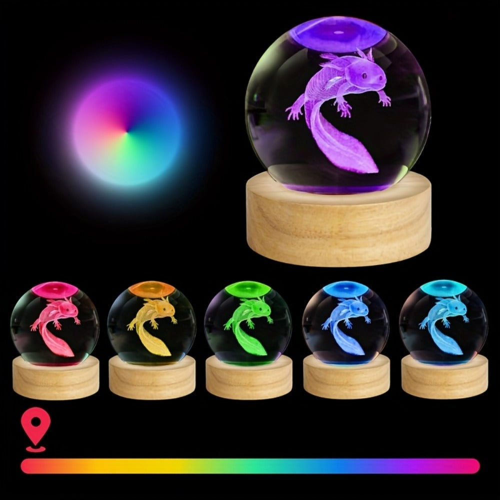 3D Axolotl Crystal Ball Night Light – USB Powered LED Colorful Gradient Glow Orb Atmosphere Lamp with Bamboo Base, Amphibian Figurine Desk Light for Home Decor, Bedroom, Kids Room  - product image 2