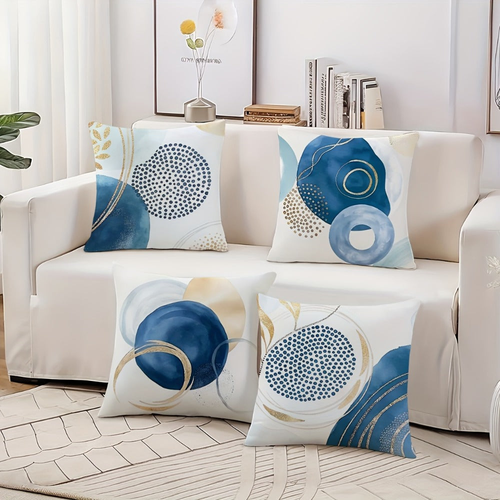 Boho Pillow Covers 4pcs Geometric Navy Blue Golden Accent Farmhouse Rustic Cushion Covers Modern Throw Pillow Cases for Sofa Couch Porch Patio Living Room Outdoor Home Decor 18x18  - product image