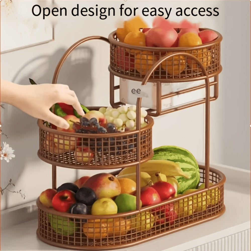 3-Tier Metal Fruit Basket Stand Extra Large Heavy Duty Countertop Fruit Bowl with Grid Design, Breathable Ventilated Multi-Level Storage Rack for Fruits Vegetables Bread Kitchen Or - product image 6