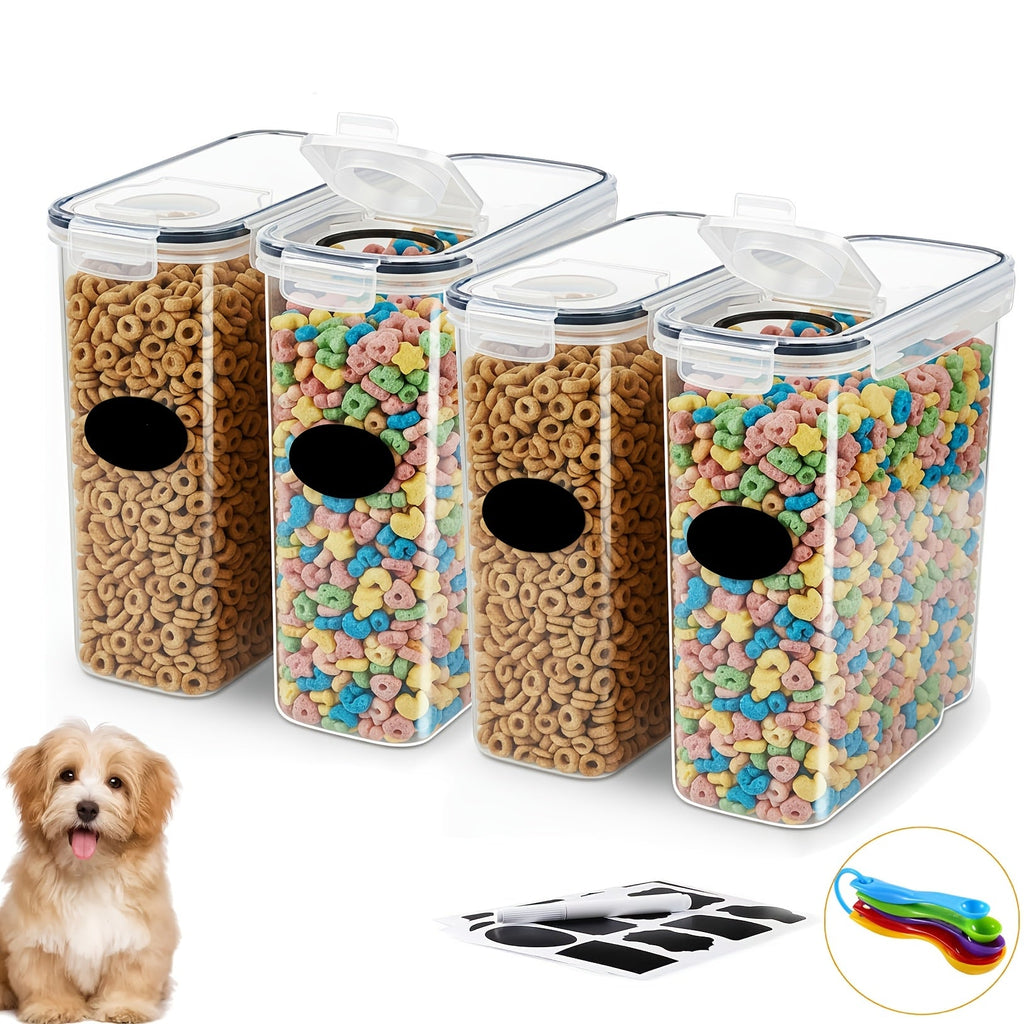 1.06 Gallon Plastic Canisters for Dog Food, Cat Food, Dry Treats, Grains & Rice, Kitchen Pantry Organization, Cereal & Dry Food Storage – Airtight Pet Food Storage Containers 4-Pack BPA Free