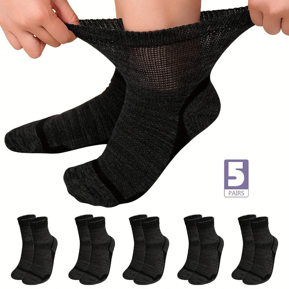 Wide Calf Socks 5 Pairs Loose Top Non-Binding Breathable Crew Socks for Men Women Plus Size Large Leg Edema Varicose Veins Comfort Fit M L Mixed Black - product image 5