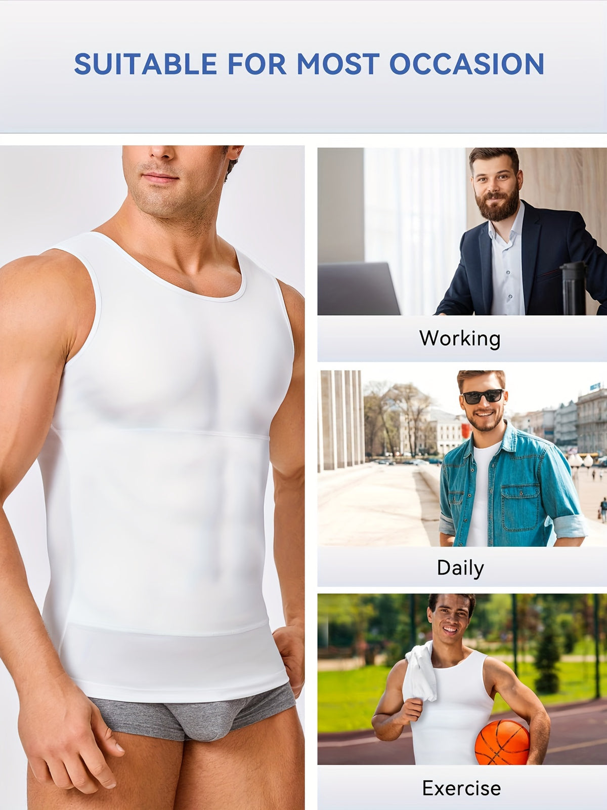 Men' Compression Shirt & Body Shaper Vest - High-Elastic Workout Tank Top with Abdominal Toning, Tight-Fit Shirt Suitable for Gym, Post-Surgery, Year-Round - product image 4
