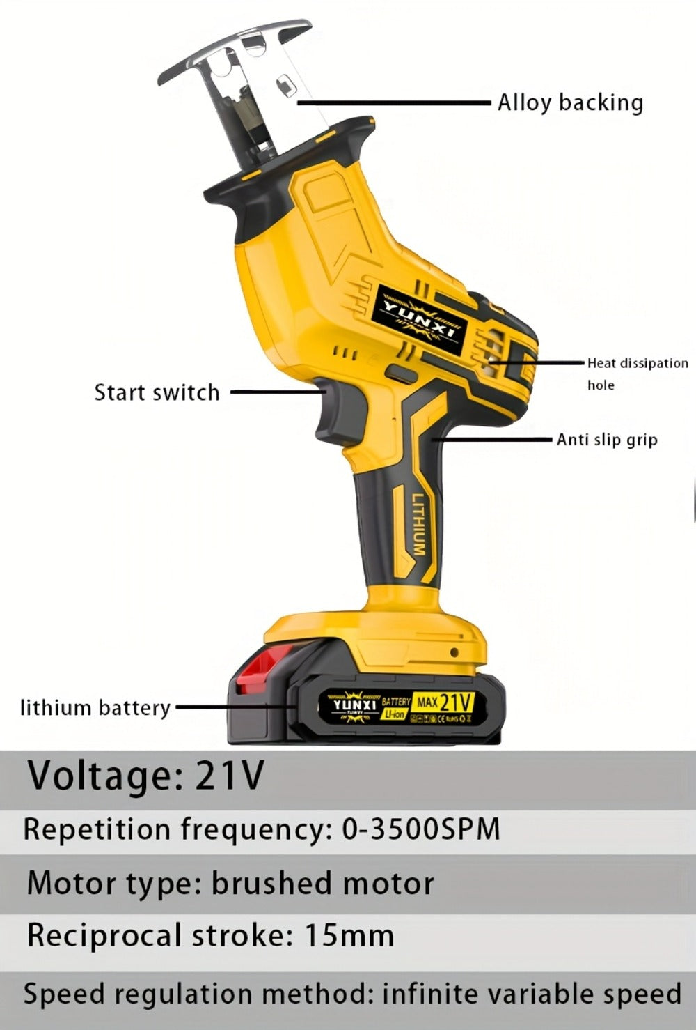 Cordless Reciprocating Saw - Electric Reciprocating Saw with Safety Lock, Large Capacity Battery & Charger, Variable Speed for Wood, Metal & Demolition Cutting, DIY Home Renovation - product image 22