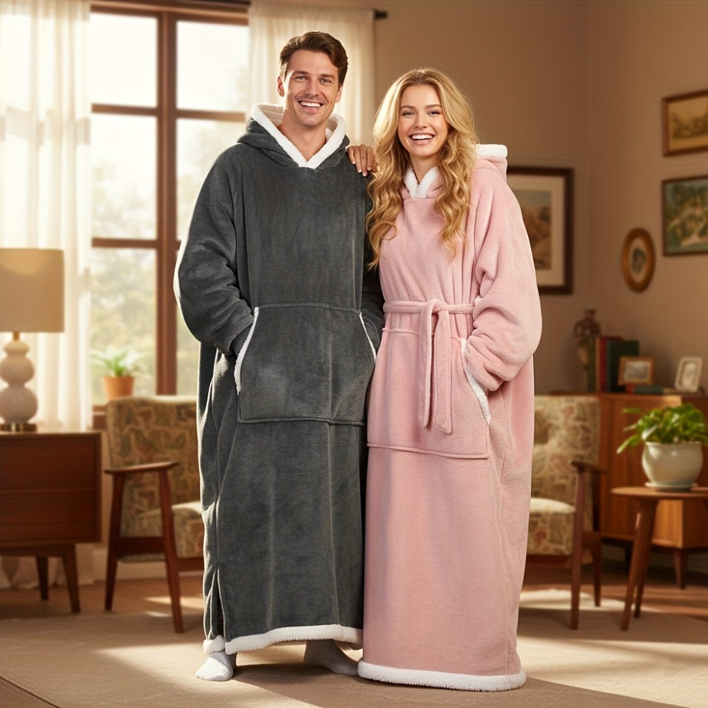 Wearable Blanket Hoodie - Oversized Extra-Long Ultra-Soft Acrylic Hooded Blanket for Adults, Warm Cozy TV Watching Winter Gift for Christmas Valentine's Day - product image