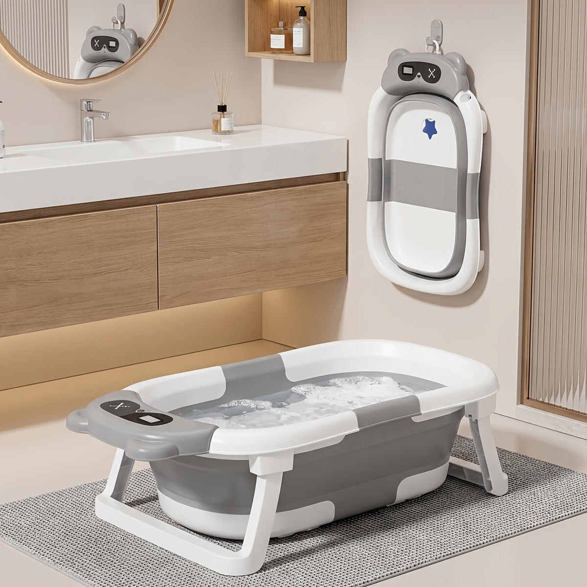 Foldable Bathtub, Foldable Baby Bathtub With Soft Cushion and Thermometer, Non-slip, Portable Travel Bathtub, Includes Soft Floatation Cushion, Durable and - product image 9