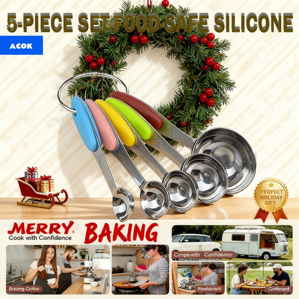 Measuring Cups and Spoons Set 10-Piece Stainless Steel with Silicone Handle – Precise Baking & Cooking Measurement Tools | Dishwasher Safe | Christmas Kitchen Gift - product image 2
