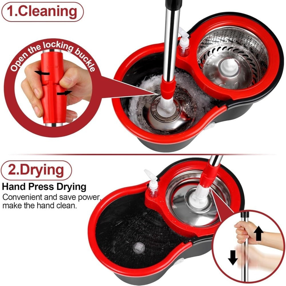 Spin Mop and Bucket with Wringer Set, 360° Spinning Mop System, 4 Microfiber Replacement Heads, Stainless Steel Adjustable Handle, Heavy-Duty Floor Cleaning Kit for Hardwood Tile L - product image 4