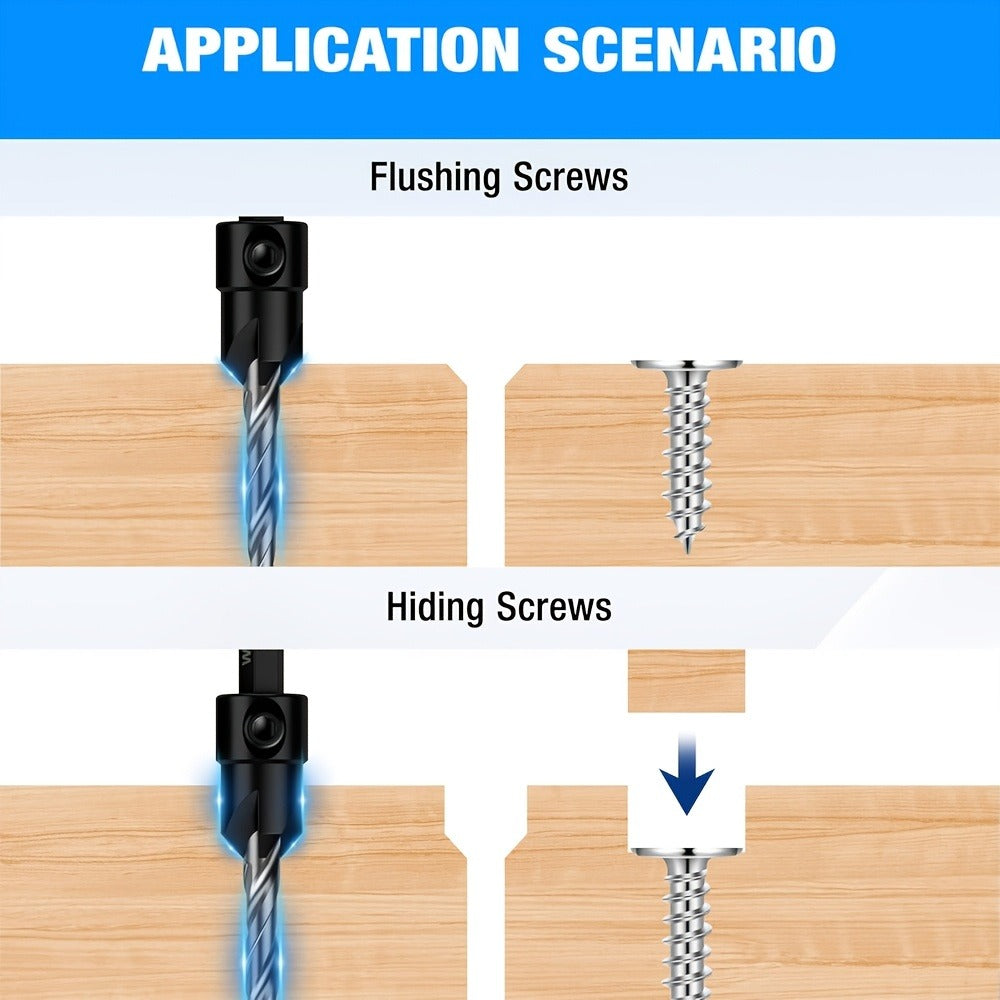 5pcs Countersink Drill Bit Set #4 #6 #8 #10 #12 Tapered with 1/4" Hex Shank Quick-Change – Adjustable Wood Counter Sinker Bits with Allen Wrench for Woodworking - product image 12