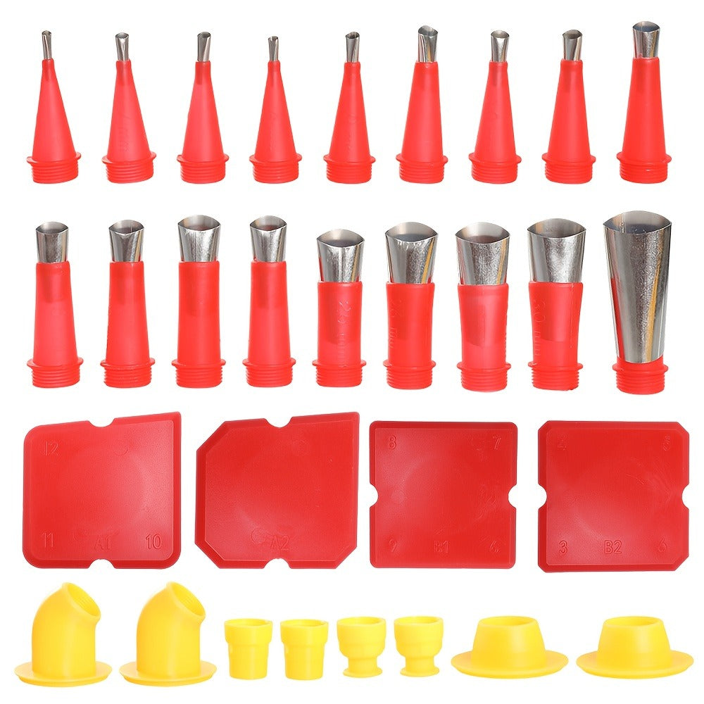 Caulking Tool Kit 30 Piece | 16 Reusable Nozzle Tips 8 Connectors 4 Grout Scrapers Stainless Steel | Caulk Finishing Set for Bathroom Kitchen Doors Windows Tile Sealing - product image 8
