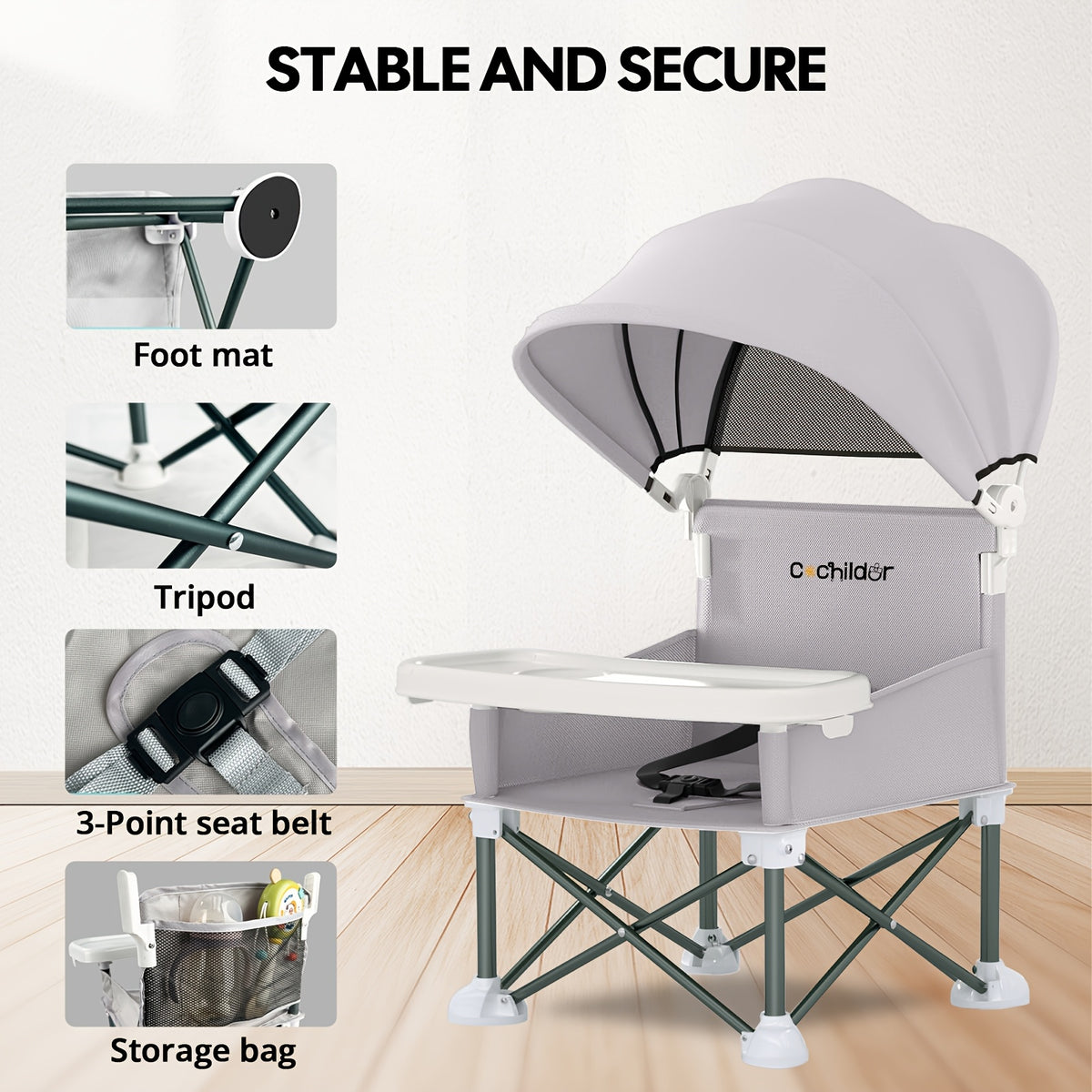 Cochildor Portable Booster Seat & High Chair with Detachable Feeding Tray - Lightweight Sturdy Frame, Ergonomic Kids Chair Suitable for Indoor/Outdoor, Travel - product image 8