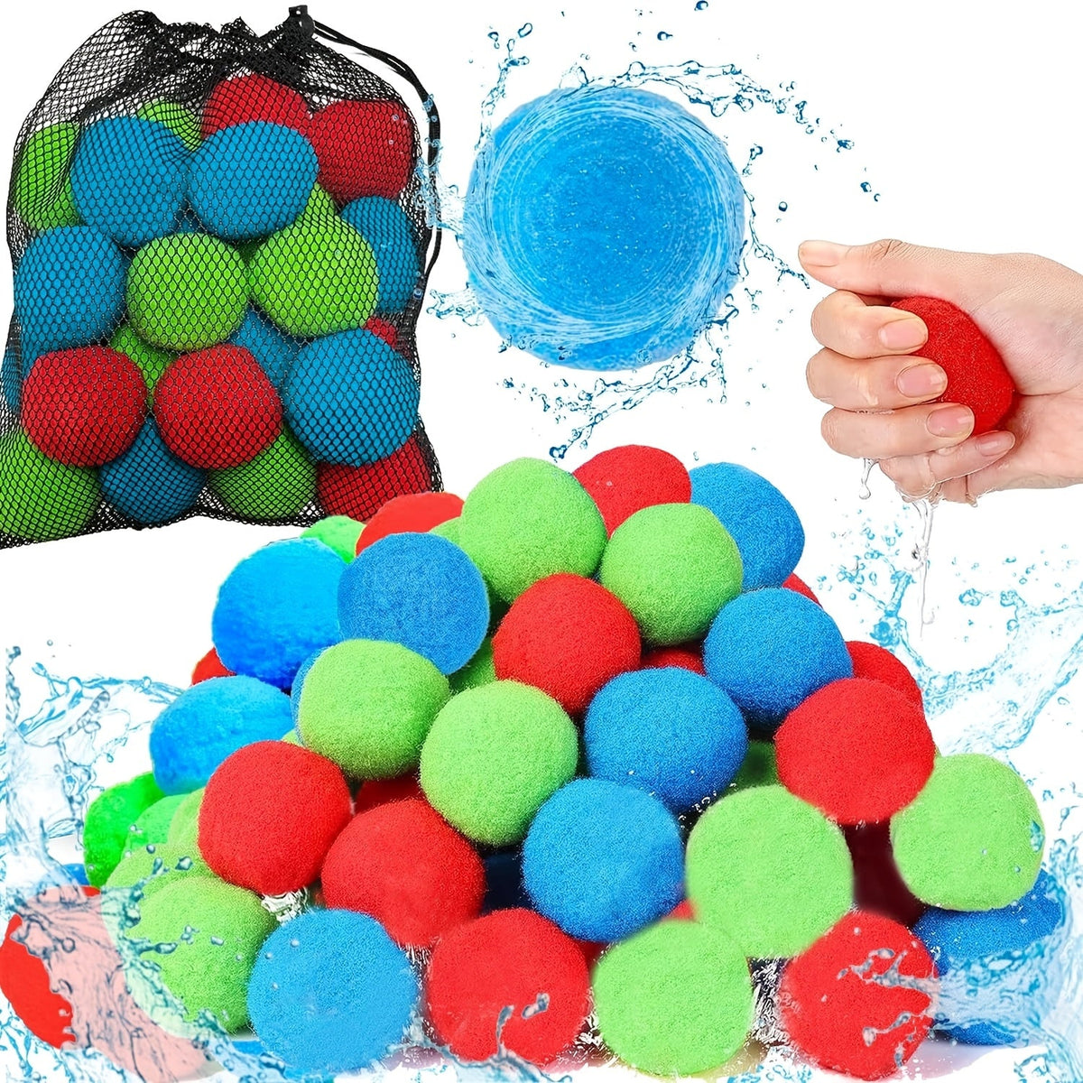 No-Tie Refillable Water Bomb Set for Pool Party, Backyard Summer Fun & Kids Outdoor Games, Includes Storage Mesh Bag, Great Summer Gift for Children – Reusable Water Balloons 36 Pack with Sponge Balls