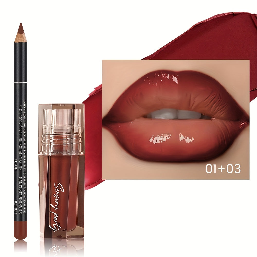Lip Gloss Lip Liner Set Hydrating Water-Gloss Dewy Finish - 3D Precision Contour Matte Liner Moisturizing Plumping Lip Makeup Duo for Women All Skin Tones Daily Glam - product image 12