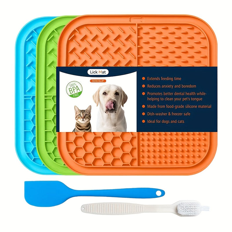Slow Feeder Licking Pad for Anxiety Relief & Boredom, Peanut Butter Treat Mat, Distraction Tool for Bathing Grooming, Orange Green Blue | Lick Mat for Dogs - product image
