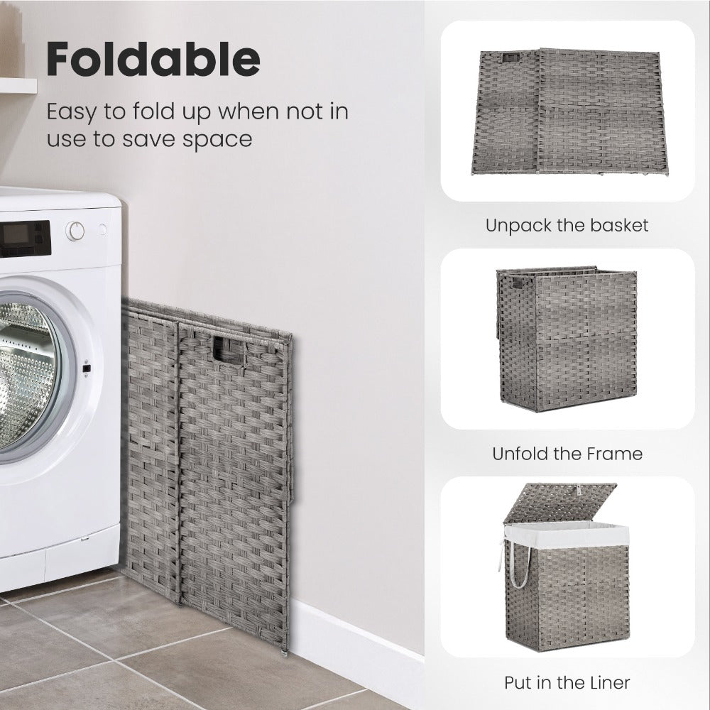 Laundry Hamper with Lid Large Capacity Woven Rattan Storage Basket, Collapsible Clothes Hamper with Handles & Removable Liner, Foldable Breathable Wicker Basket for Bedroom Home Do - product image 13