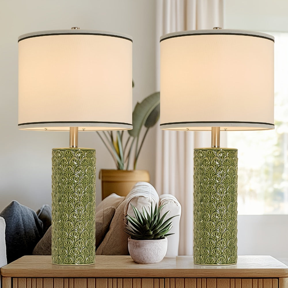 Ceramic Table Lamp – Modern Farmhouse Bedside Lamp with Drum Shade, 3 Color Temperature, Knob Switch, 9W LED Bulb Included, Rustic Nightstand Desk Light for Bedroom Living Room Off - product image 3