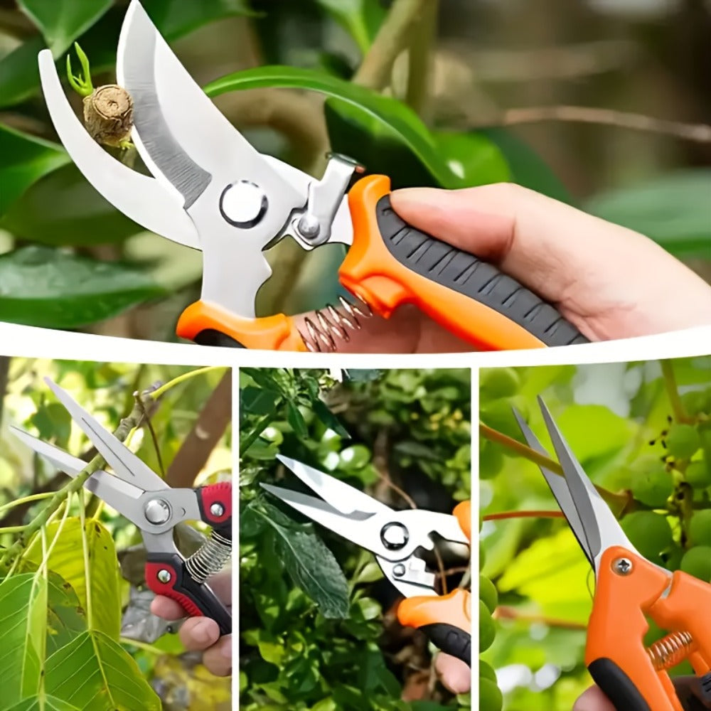 Gardening Pruning Tool Set 8 Piece Stainless Steel | Pruning Shears Scissors Pliers Ergonomic Handle with Wiping Cloth | Lawn Tree Garden Care Kit Orange Yellow Green - product image 10