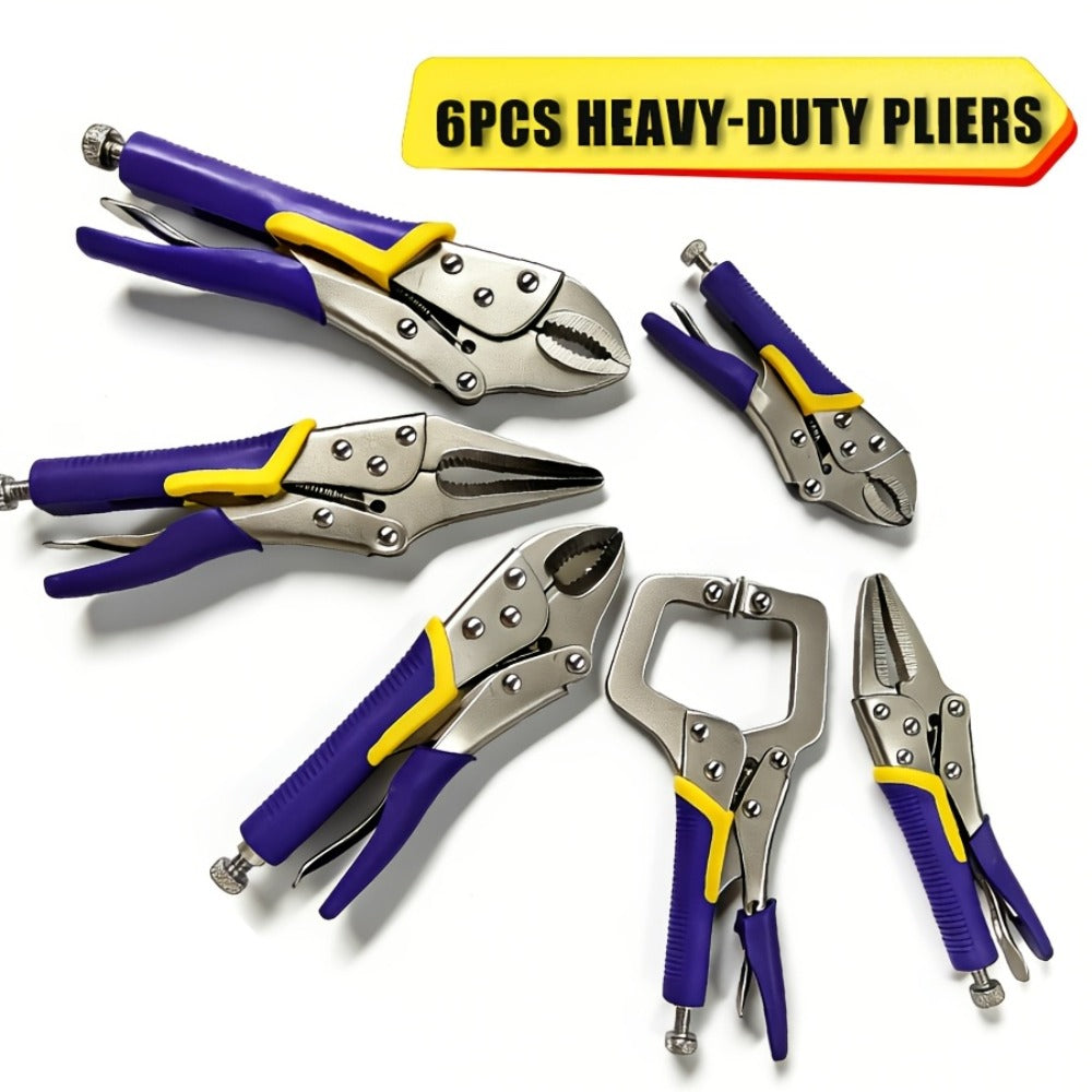 Locking Pliers Set 6pcs Heavy Duty, Includes Needle Nose Pliers 6.5" & 9.5", Curved Jaw Locking Pliers 5" 7" 10", C-Clamp L-Type Pliers with Roll Bag & Ergonomic Metal Handles for  - product image 5