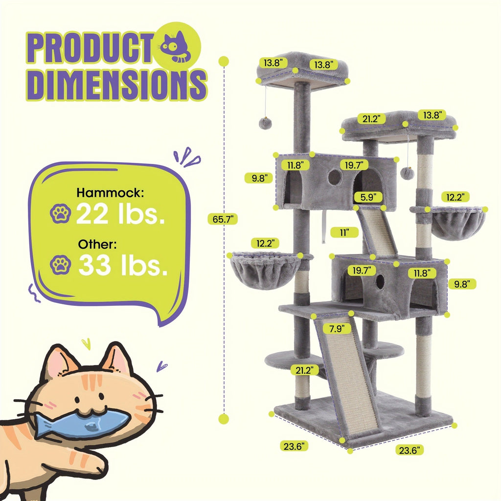 Cat Furniture with Sisal Scratching Posts, Plush Perches, Hammock, Basket & Corner Condo Cave, Hanging Toys & Climbing Ramp, Multiple Sizes & Colors | Cat Tree - product image 12