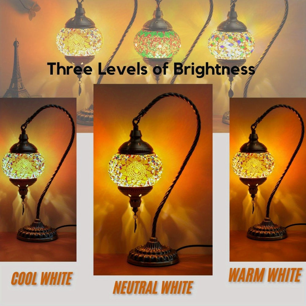 Mosaic Table Lamp Turkish Moroccan Style Handmade Swan Neck Glass Bedside Lamp 3 Color Modes LED Bulb Included Metal Base for Bedroom Living Room - product image 6