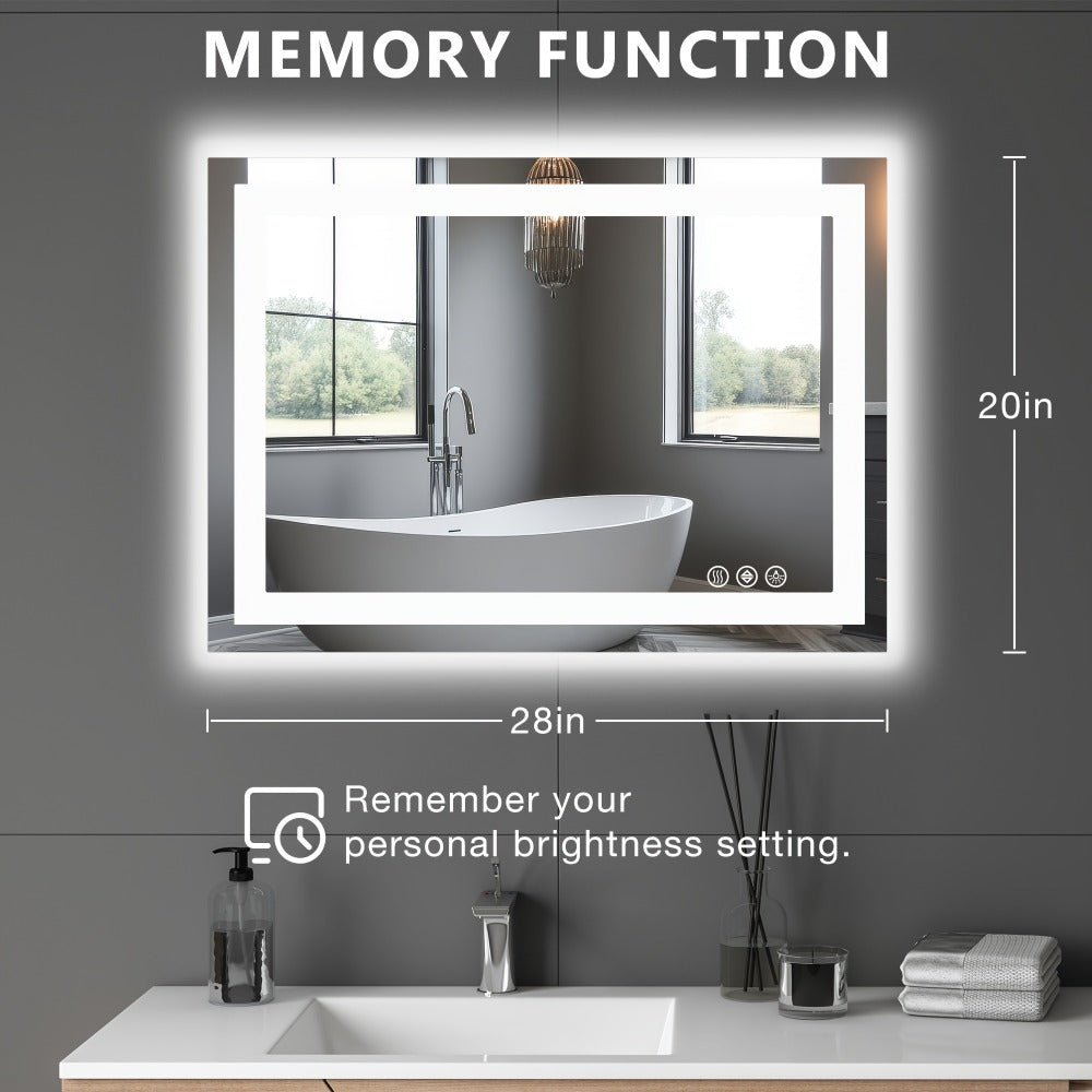LED Bathroom Mirror with Anti-Fog – Dimmable Vanity Mirror, 3 Color Lighting Modes, Dual Light Source, Wall Mounted Horizontal or Vertical, Tempered Glass, Multiple Sizes - product image 3