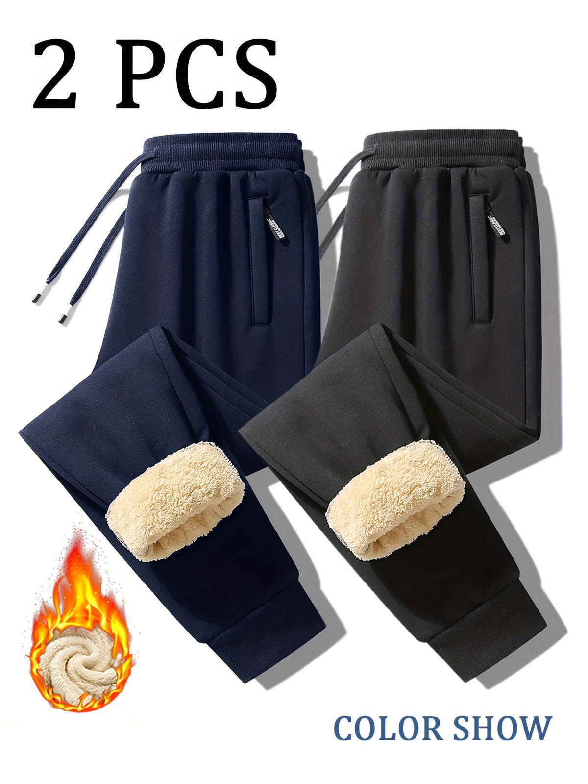 2pcs Set Of Winter Men's Warm and Friendly Soft Casual Pants, Winter Outdoor Travel with Added Casual Pants, Hidden Zipper Pocket Design, Foot Binding, Warm - product image 24
