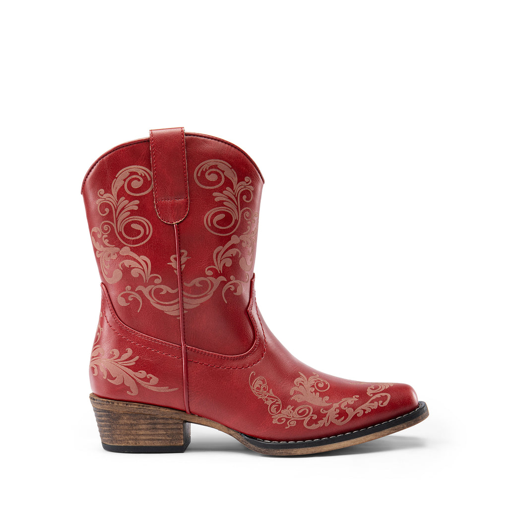Women's Western Cowgirl Boots - Low Chunky Heel Square Toe Ankle Booties with French Heel & TPR Sole, Retro Round/for - Cowboy Boots for Ranch, Festival, Casual Wear (Zipper Closure), Women Shoes